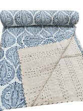 Cotton Kantha Quilt – Queen Vintage Coverlet